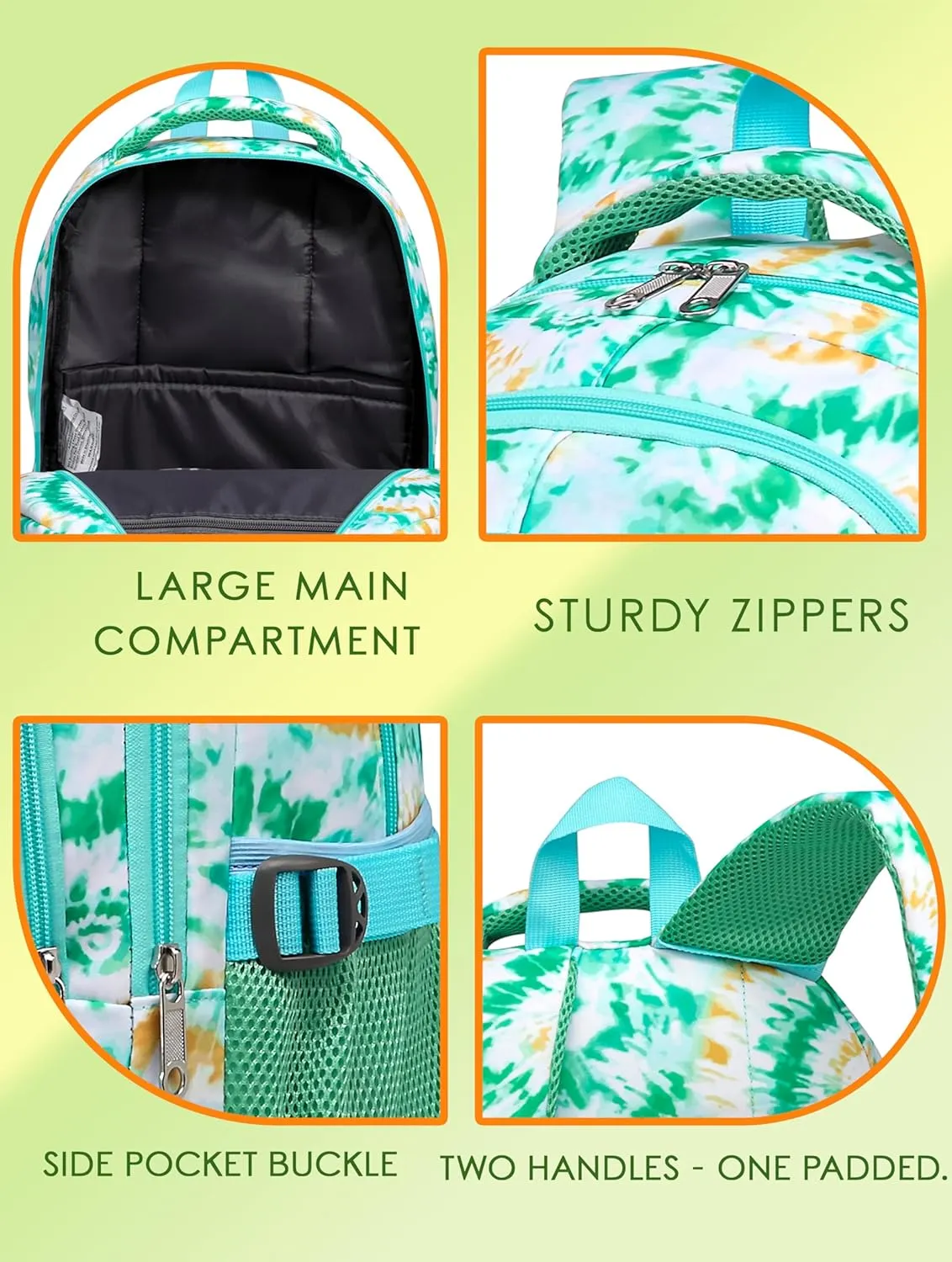 BLUEFAIRY Kids Backpack for Girls Elementary Primary Middle School Bags for Aged 8-10 for Teens Childs Bookbags Back to School Book Bags Gifts Mochilas para Niñas de 6 7 8 9 10 Años Tie-dye Green