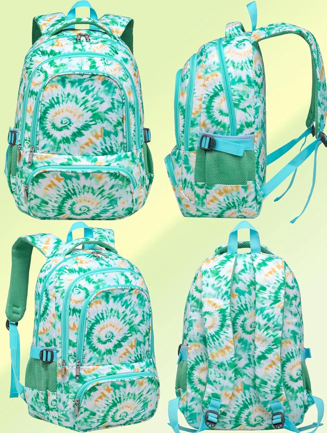 BLUEFAIRY Kids Backpack for Girls Elementary Primary Middle School Bags for Aged 8-10 for Teens Childs Bookbags Back to School Book Bags Gifts Mochilas para Niñas de 6 7 8 9 10 Años Tie-dye Green