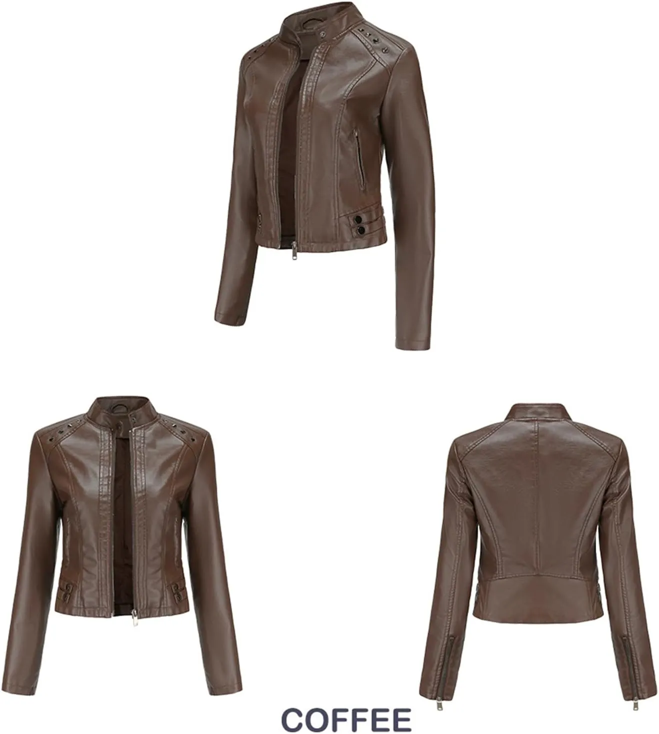 BOFETA Womens Faux Leather Long Sleeve Jackets Quilted Moto Outwear Slim Lapel Coats