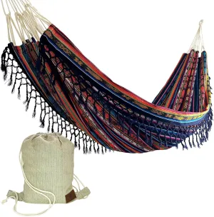 Boho Classic Hammock with Tassel, Handmade, Weather-Resistant, Hammock for Indoor & Outdoor, Lightweight Durable - for Patio, Porch, Backyard Lounging (Otavalo Rainbow)