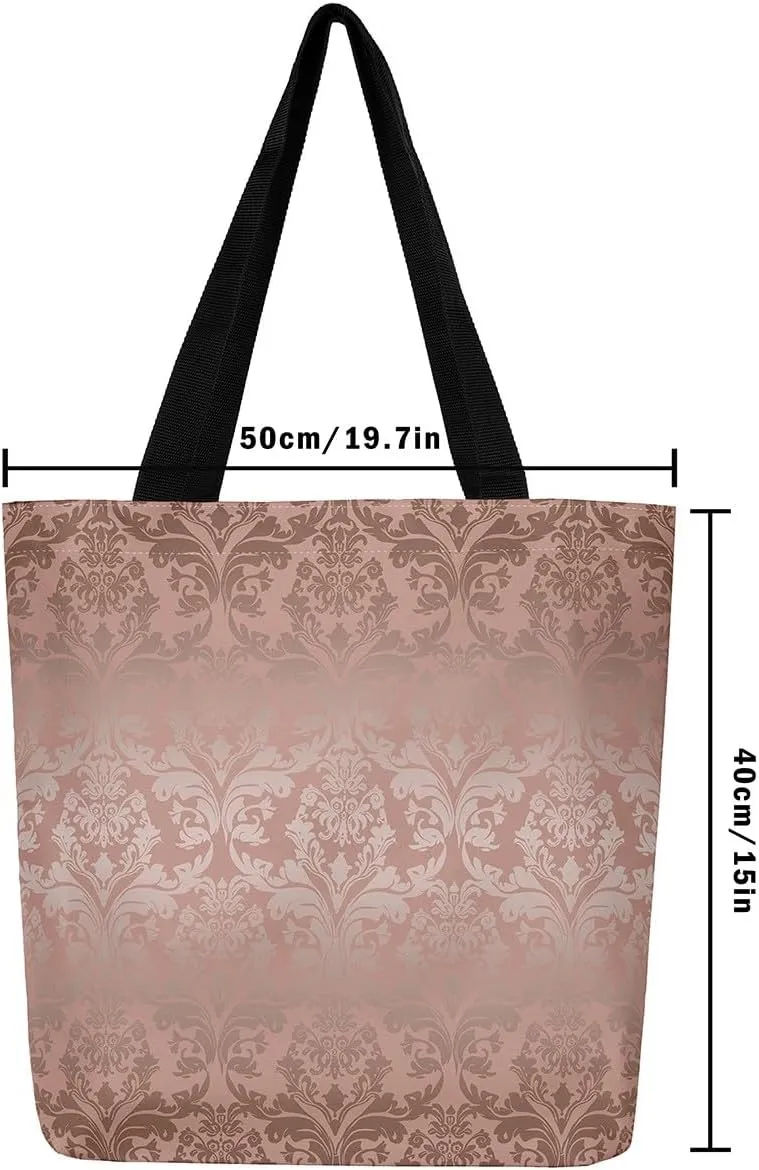 Boho Floral Canvas Tote Bag Victorian Foldable Beach Bag,Gothic Paisley Casual Reusable Handbag for Women