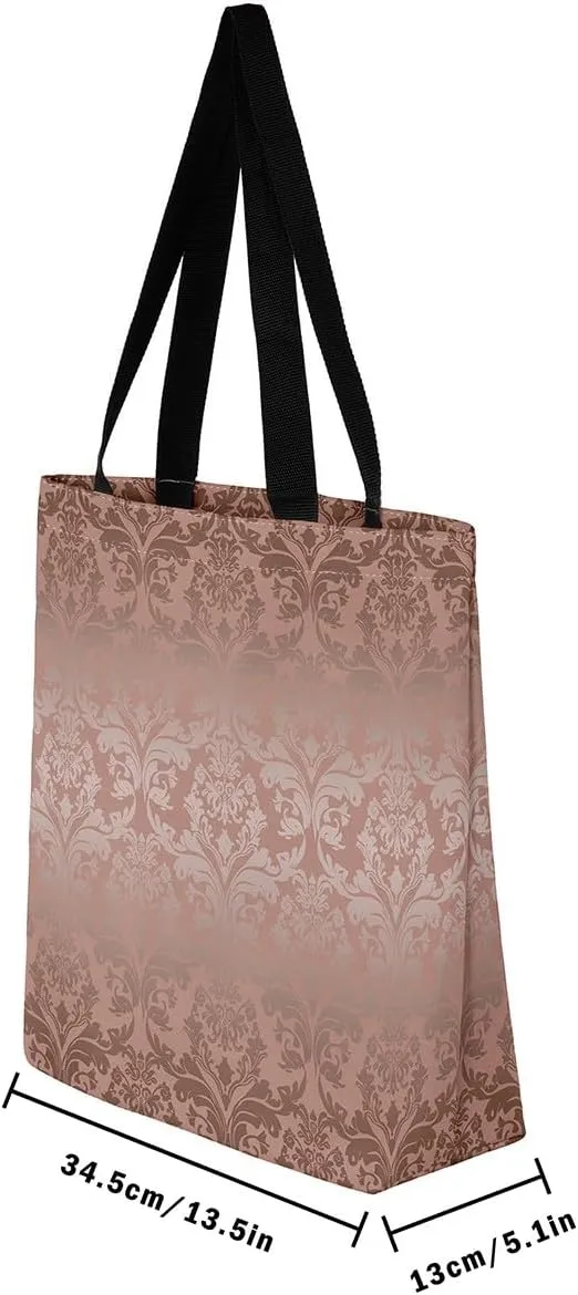 Boho Floral Canvas Tote Bag Victorian Foldable Beach Bag,Gothic Paisley Casual Reusable Handbag for Women