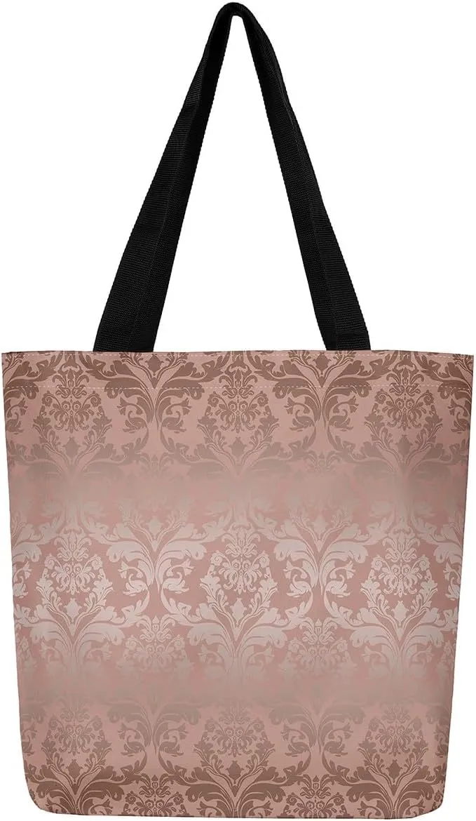 Boho Floral Canvas Tote Bag Victorian Foldable Beach Bag,Gothic Paisley Casual Reusable Handbag for Women