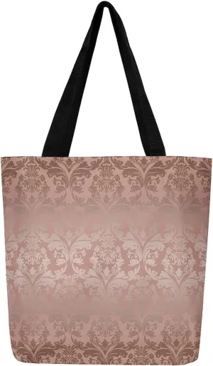 Boho Floral Canvas Tote Bag Victorian Foldable Beach Bag,Gothic Paisley Casual Reusable Handbag for Women