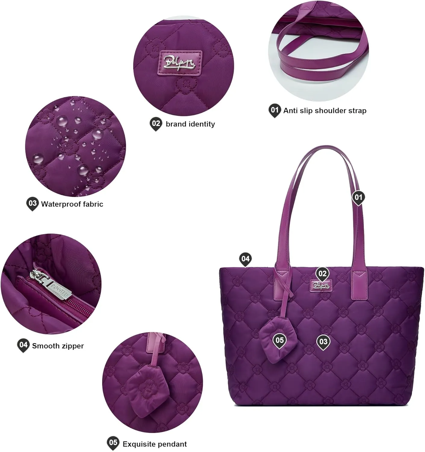 BOYATU Puffer Tote Bag for Women: Quilted Handbag with Zipper - Large Puffy Purse - Work Tote Bags with Laptop Compartments