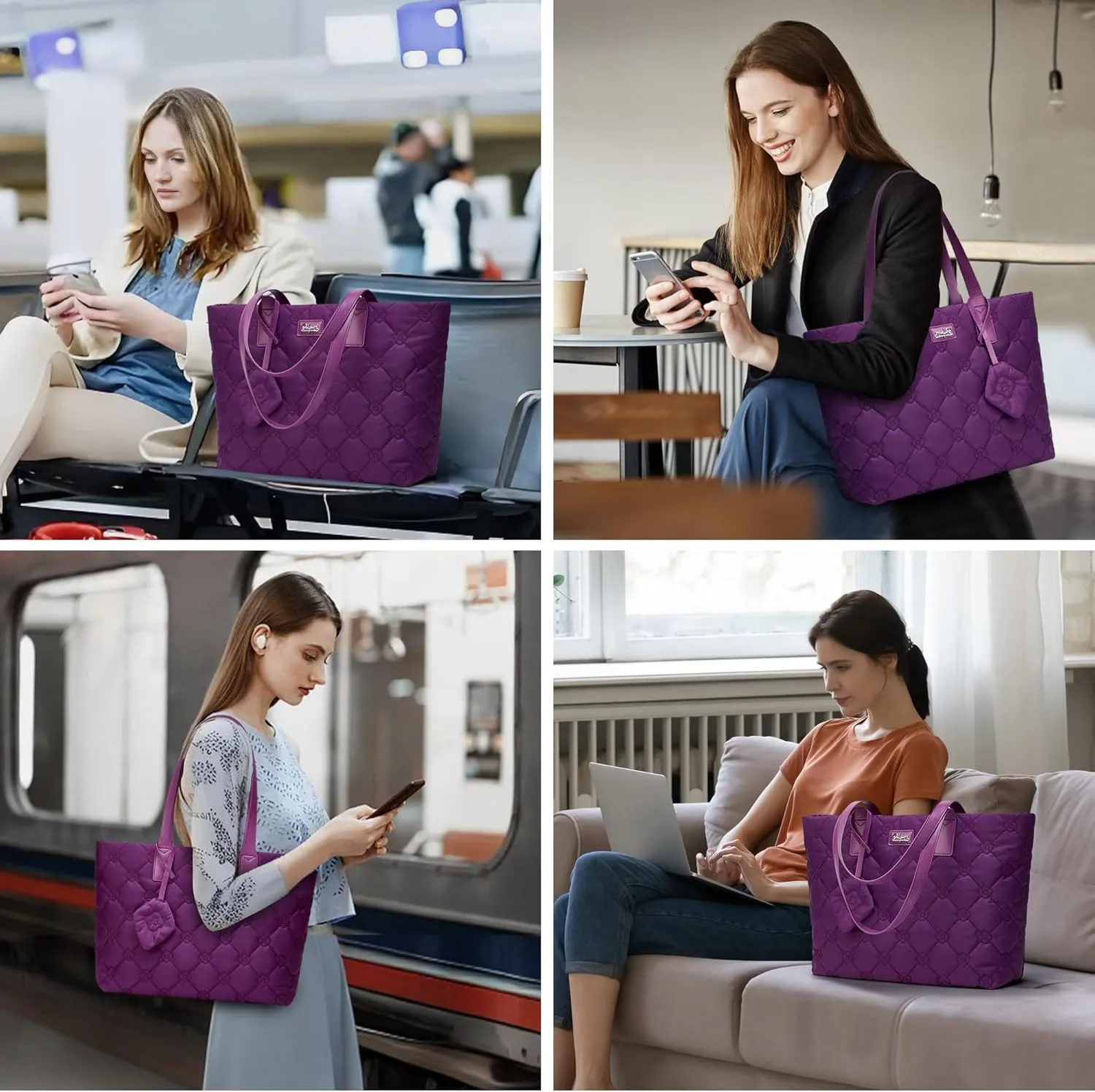 BOYATU Puffer Tote Bag for Women: Quilted Handbag with Zipper - Large Puffy Purse - Work Tote Bags with Laptop Compartments