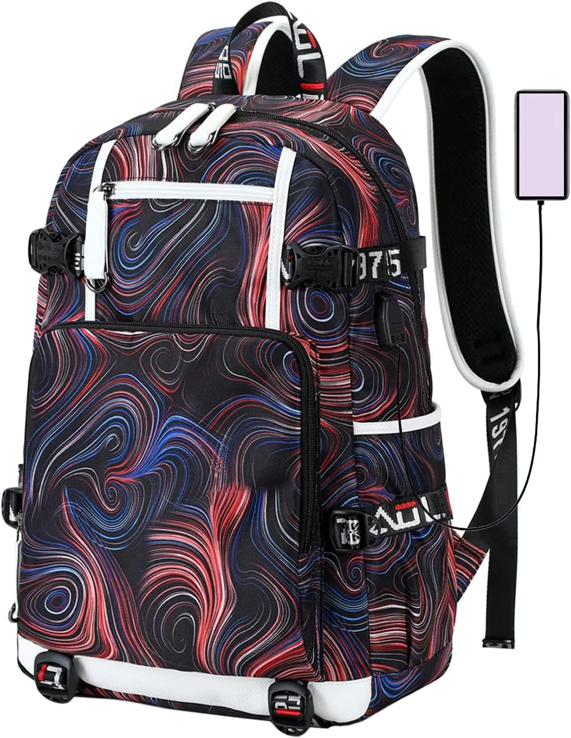 Boys Backpack with Charging Port, Laptop Backpacks 17 Inch, Water Resistant Daypack Bookbags for College Students (Red)