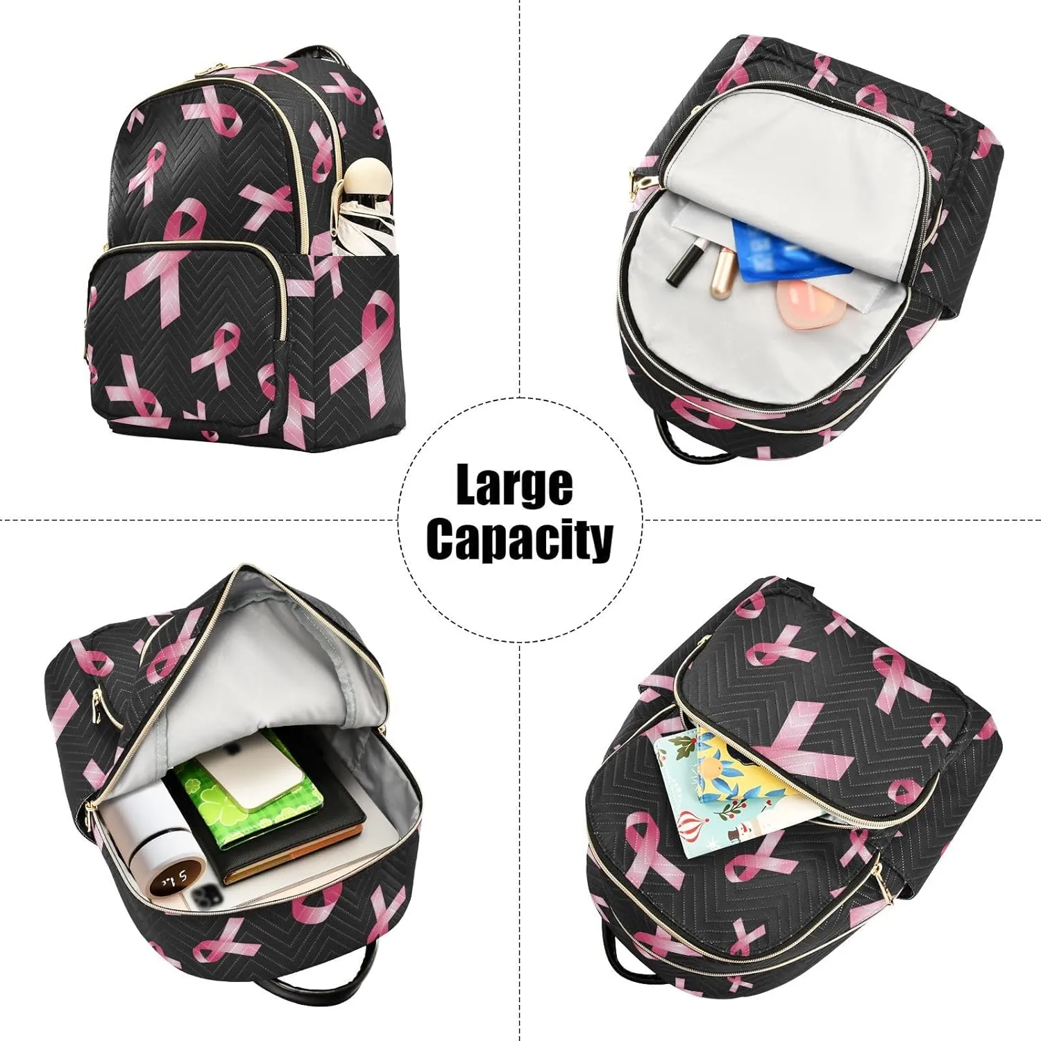 Breast Cancer Awareness Pink Rib Mini Backpack for Women, Travel Backpack Purse Daypack Shoulder Bag for Ladies