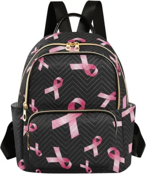 Breast Cancer Awareness Pink Rib Mini Backpack for Women, Travel Backpack Purse Daypack Shoulder Bag for Ladies