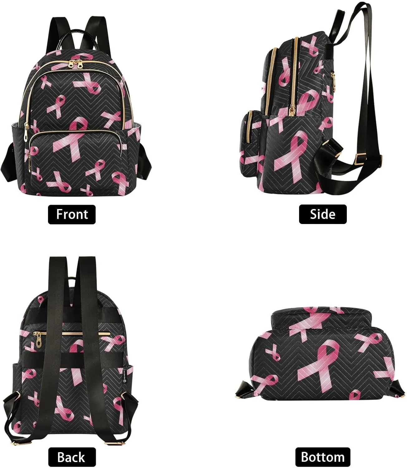 Breast Cancer Awareness Pink Rib Mini Backpack for Women, Travel Backpack Purse Daypack Shoulder Bag for Ladies