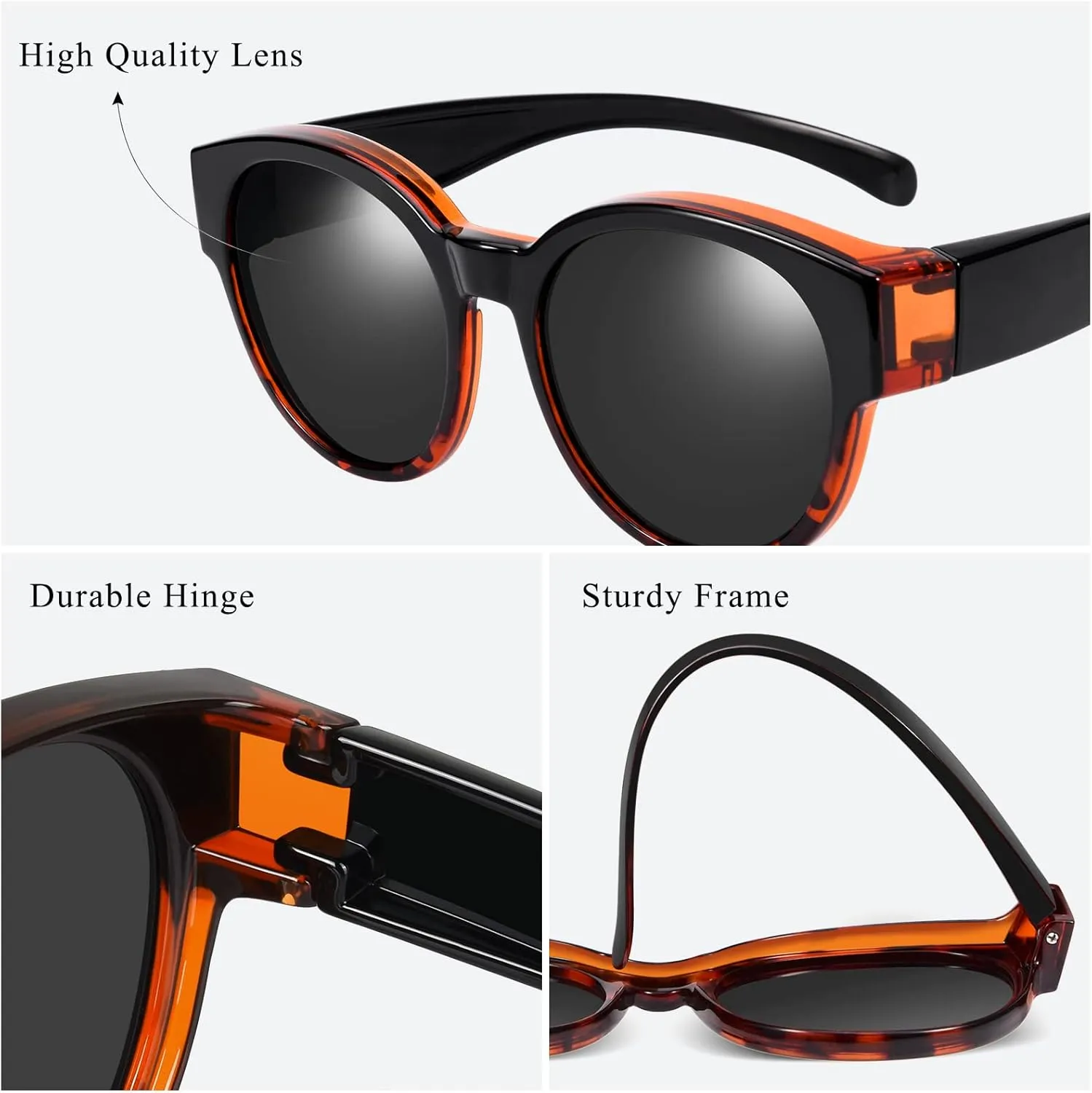 Br’Guras Polarized Oversized Fit over Sunglasses Over Glasses with Cat Eye Frame for Women&Men