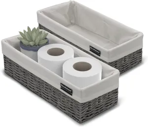 BROOKSTONE [2 PACK SET] Wicker Storage Basket, Boho Organization and Storage Container, Decorative Shelf Bin, Over the Toilet Paper Reserve, Suitable for Any Home Décor Style