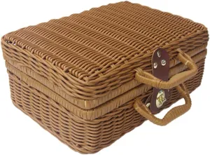 Cabilock Picnic Hamper Trunk Suitcase Vintage Retro Wicker Suitcase Woven Suitcase Basket Rattan Luggage Bag Rattan Picnic Box Vintage Suitcase Bag Wicker Treasure Box Wicker Handbag (Color :