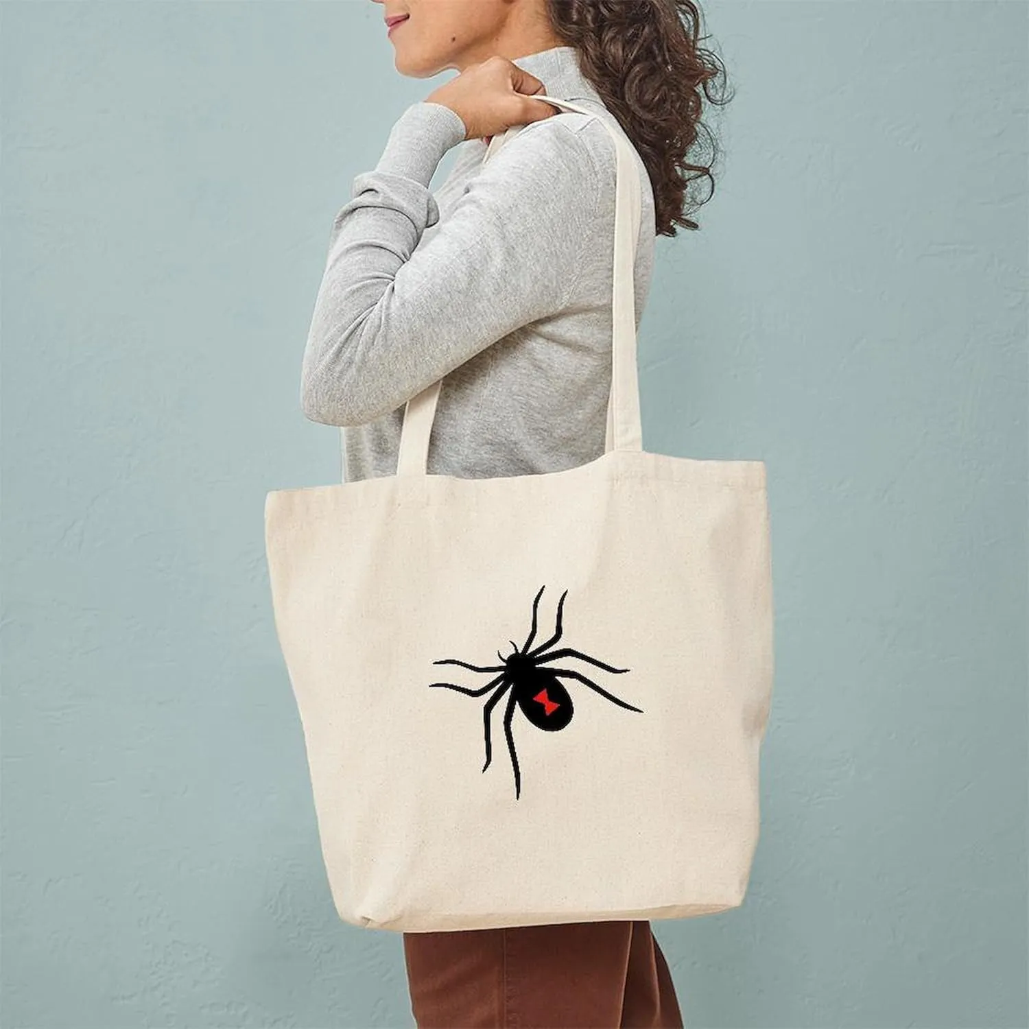 CafePress Black Widow Spider Tote Bag Reusable Natural Beige Canvas Shopping Bag