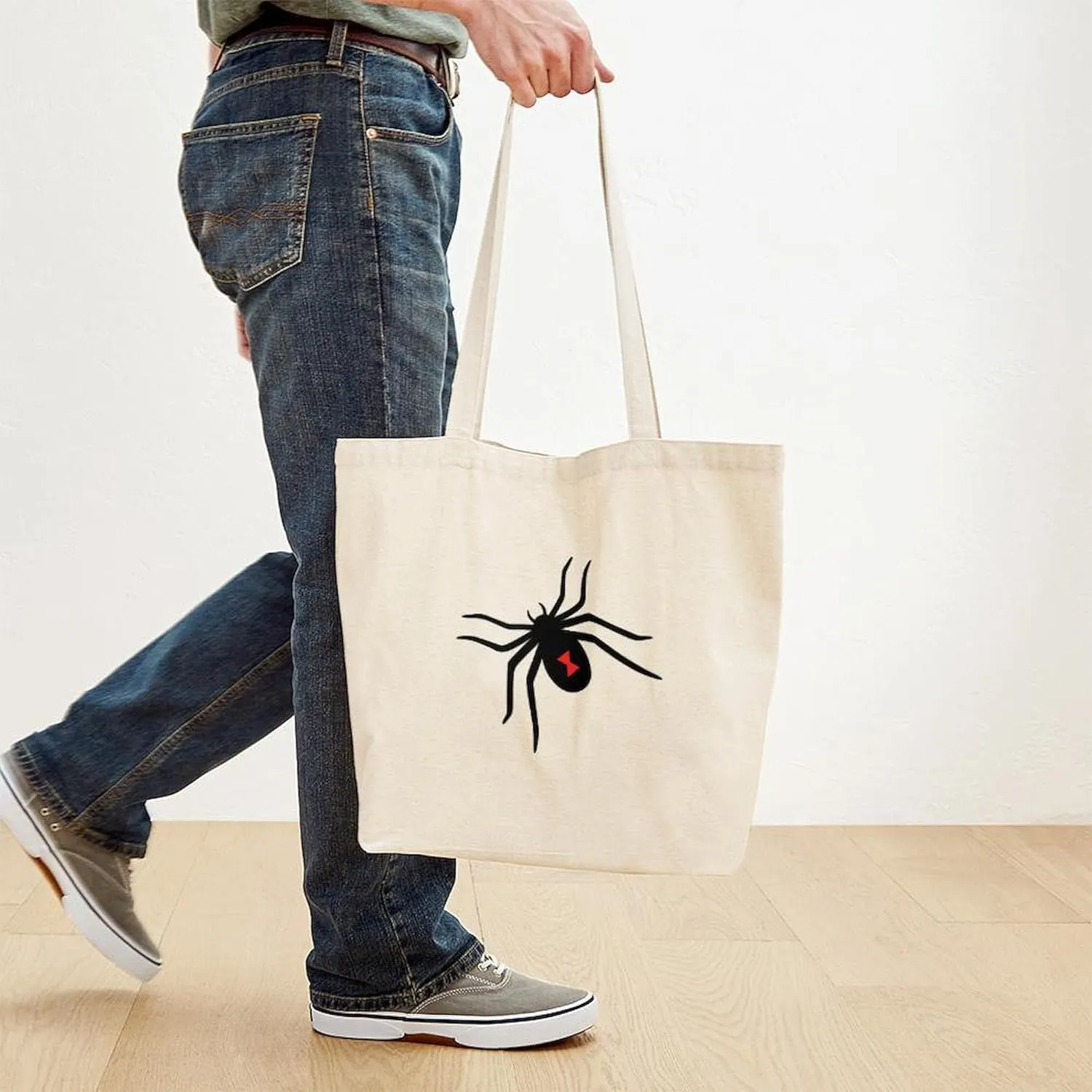 CafePress Black Widow Spider Tote Bag Reusable Natural Beige Canvas Shopping Bag