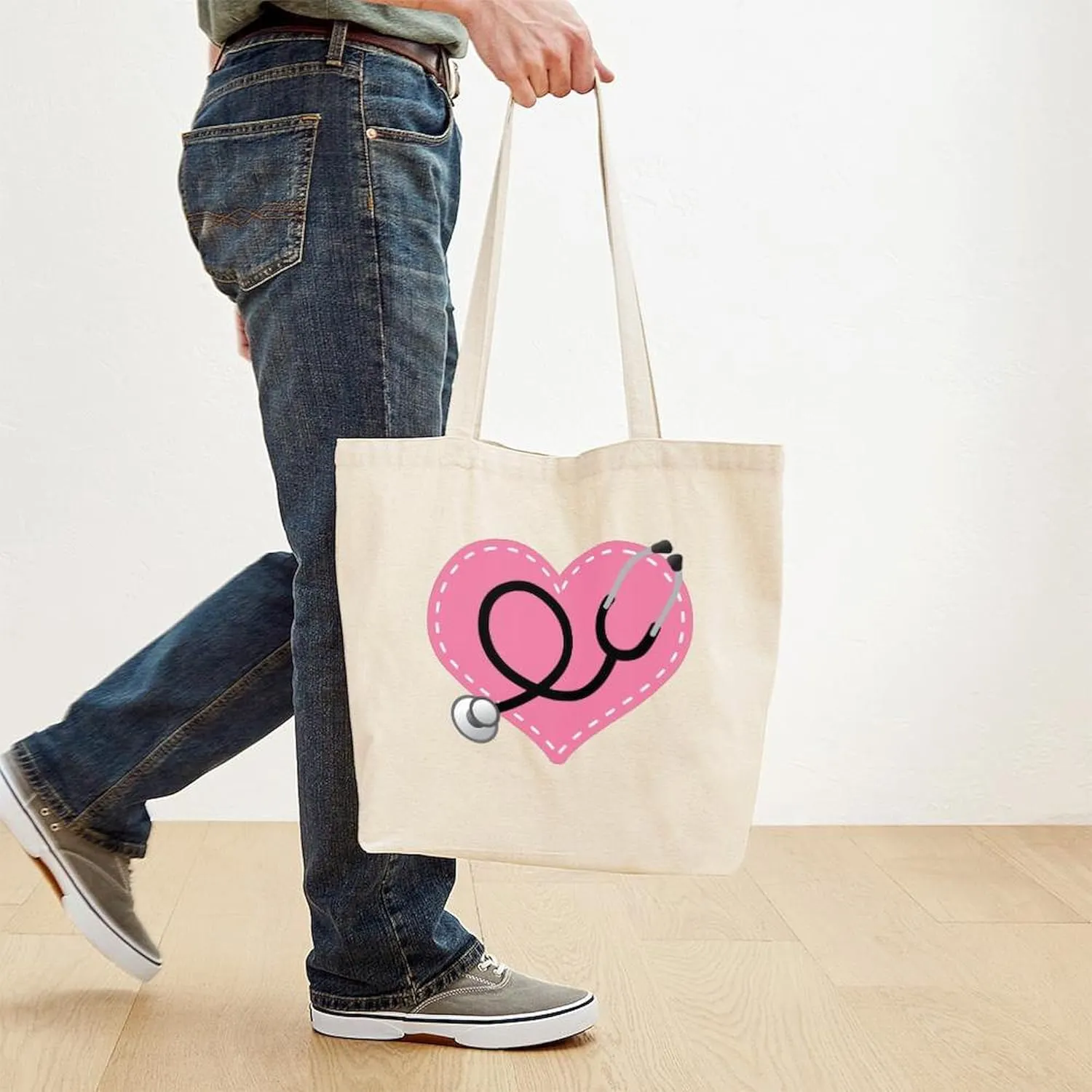 CafePress Doctor Nurse Heart Tote Bag Natural Canvas Tote Bag, Reusable Shopping Bag