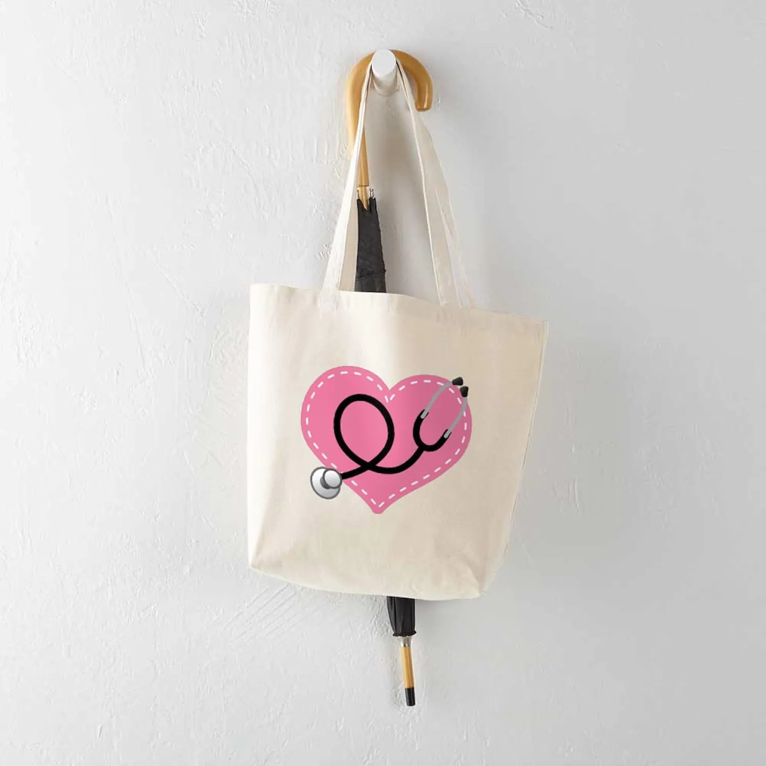 CafePress Doctor Nurse Heart Tote Bag Natural Canvas Tote Bag, Reusable Shopping Bag