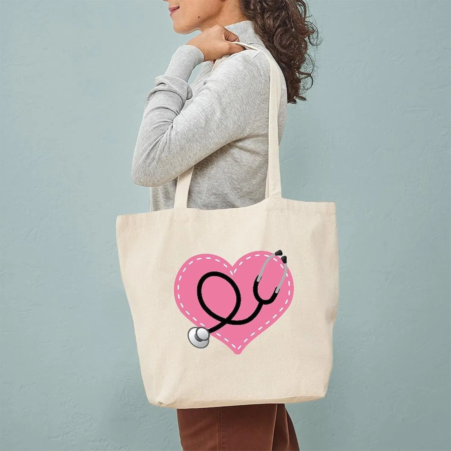 CafePress Doctor Nurse Heart Tote Bag Natural Canvas Tote Bag, Reusable Shopping Bag