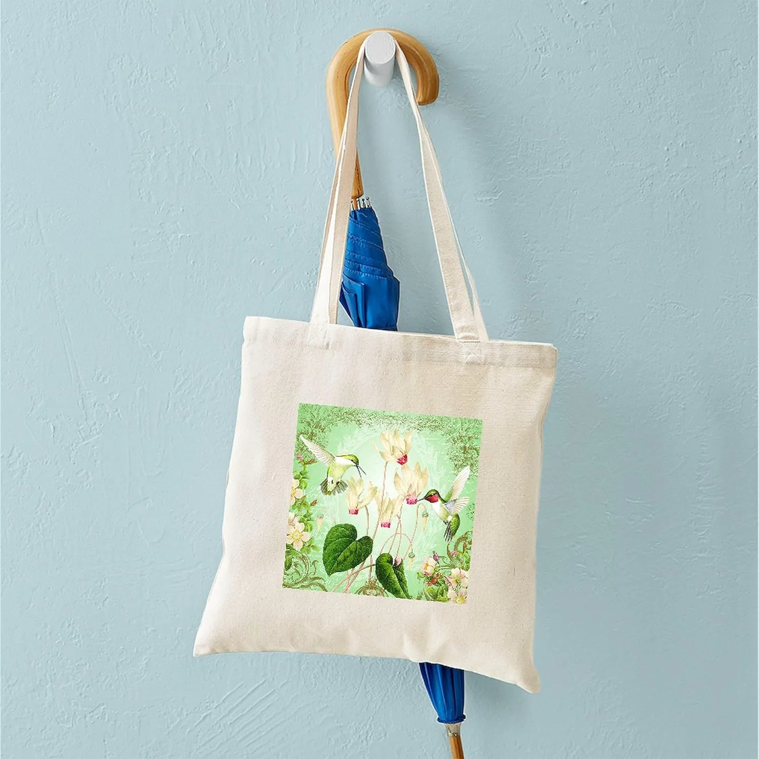 CafePress Modern Vintage French Hummingbirds Tote Bag Reusable Natural Beige Canvas Shopping Bag