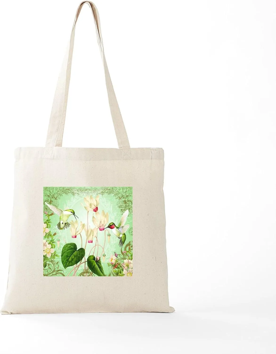 CafePress Modern Vintage French Hummingbirds Tote Bag Reusable Natural Beige Canvas Shopping Bag