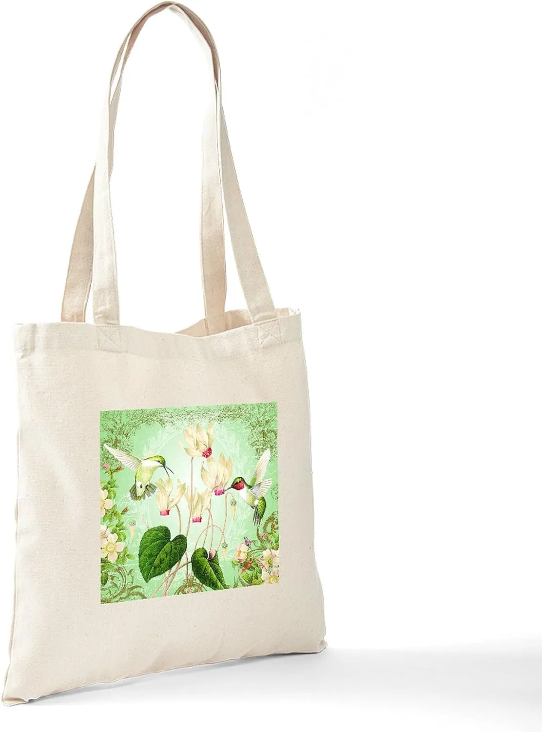 CafePress Modern Vintage French Hummingbirds Tote Bag Reusable Natural Beige Canvas Shopping Bag