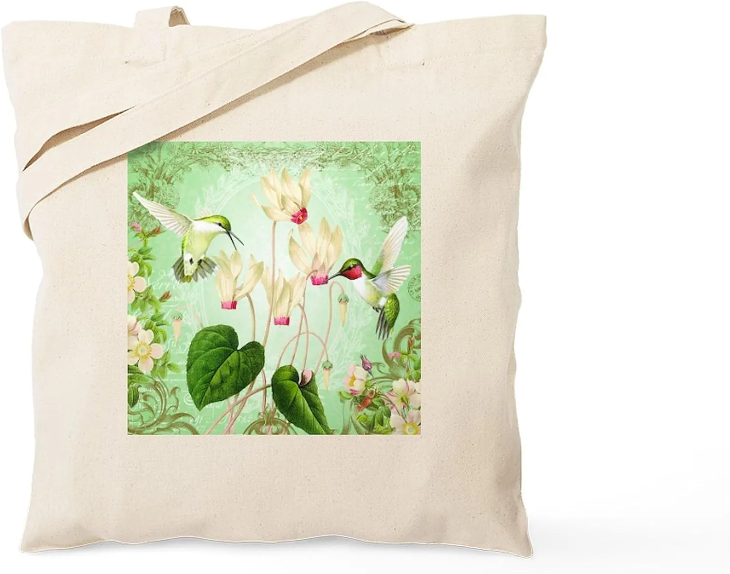 CafePress Modern Vintage French Hummingbirds Tote Bag Reusable Natural Beige Canvas Shopping Bag