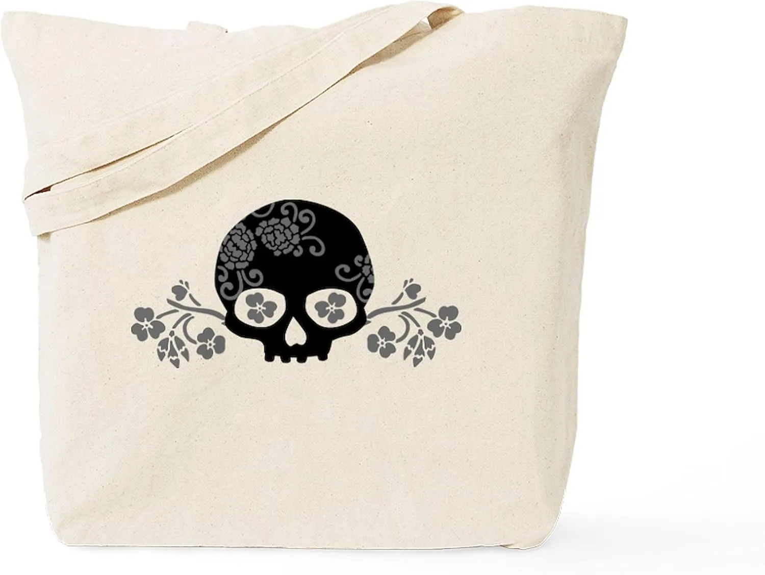 CafePress Skull With Flower Motif Tote Bag Reusable Natural Beige Canvas Shopping Bag