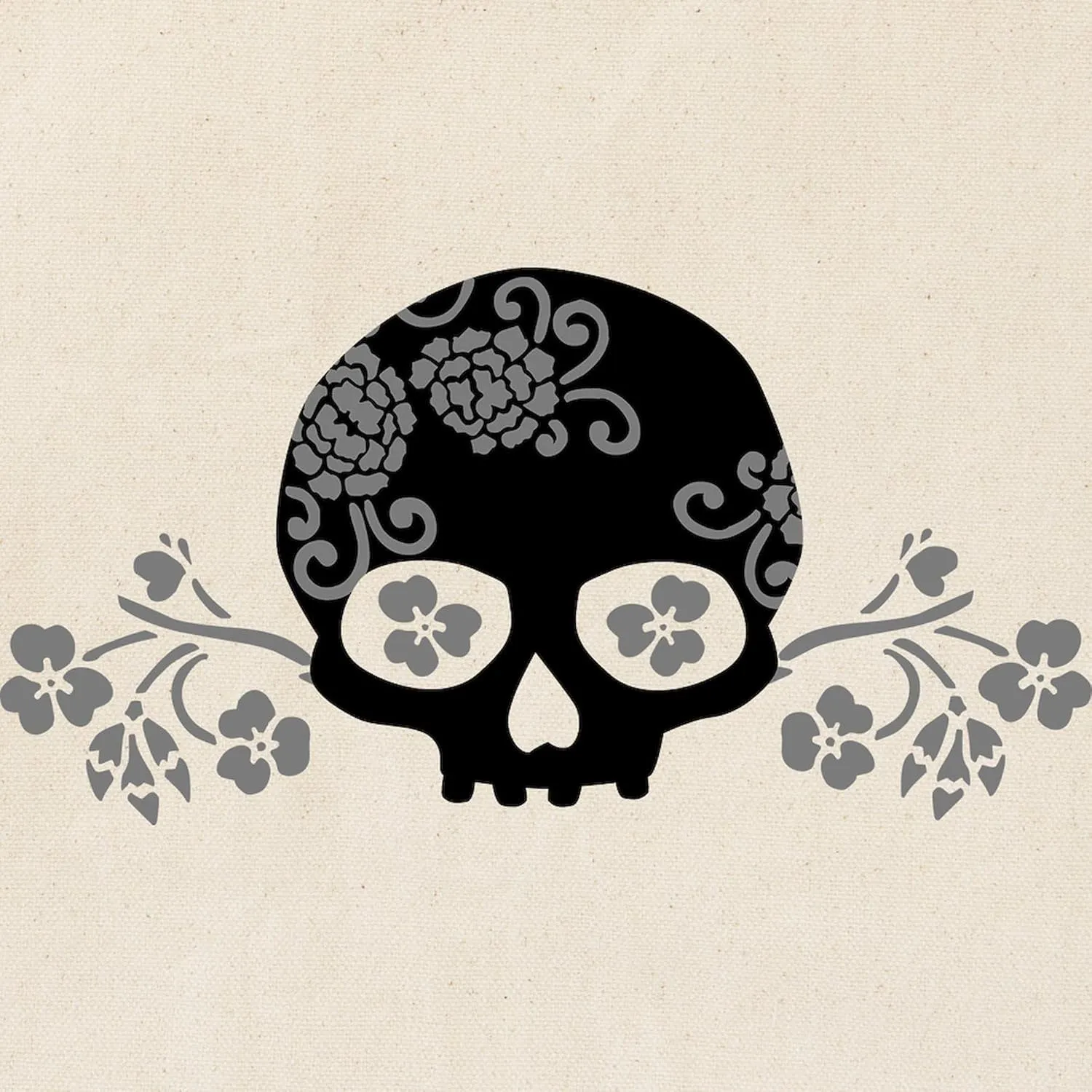 CafePress Skull With Flower Motif Tote Bag Reusable Natural Beige Canvas Shopping Bag