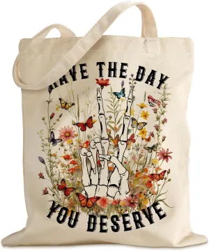 Canvas Book Tote Bag with Inner Zipper for Adults, Birthday Gift for Book Lovers