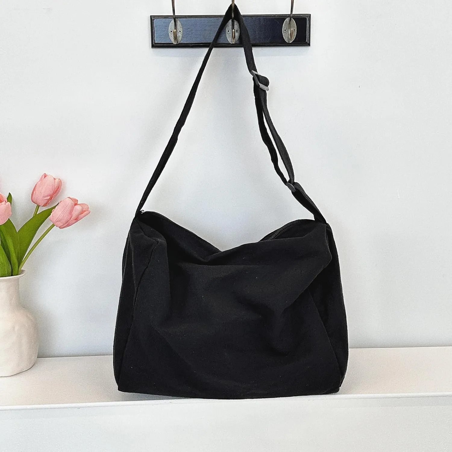 Canvas Crossbody Bag with Extra-large Capacity Shoulder Bag with Ajustable Strap Multi-function Bag for Multi-use