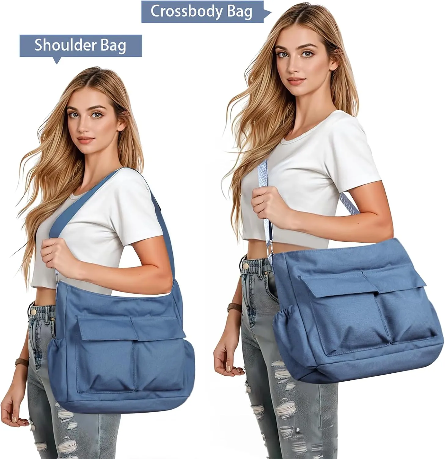Canvas Messenger Bag Crossbody Shoulder Bag for Men Women Vintage Tote Laptop Bag Large Hobo Bag with Multiple Pockets