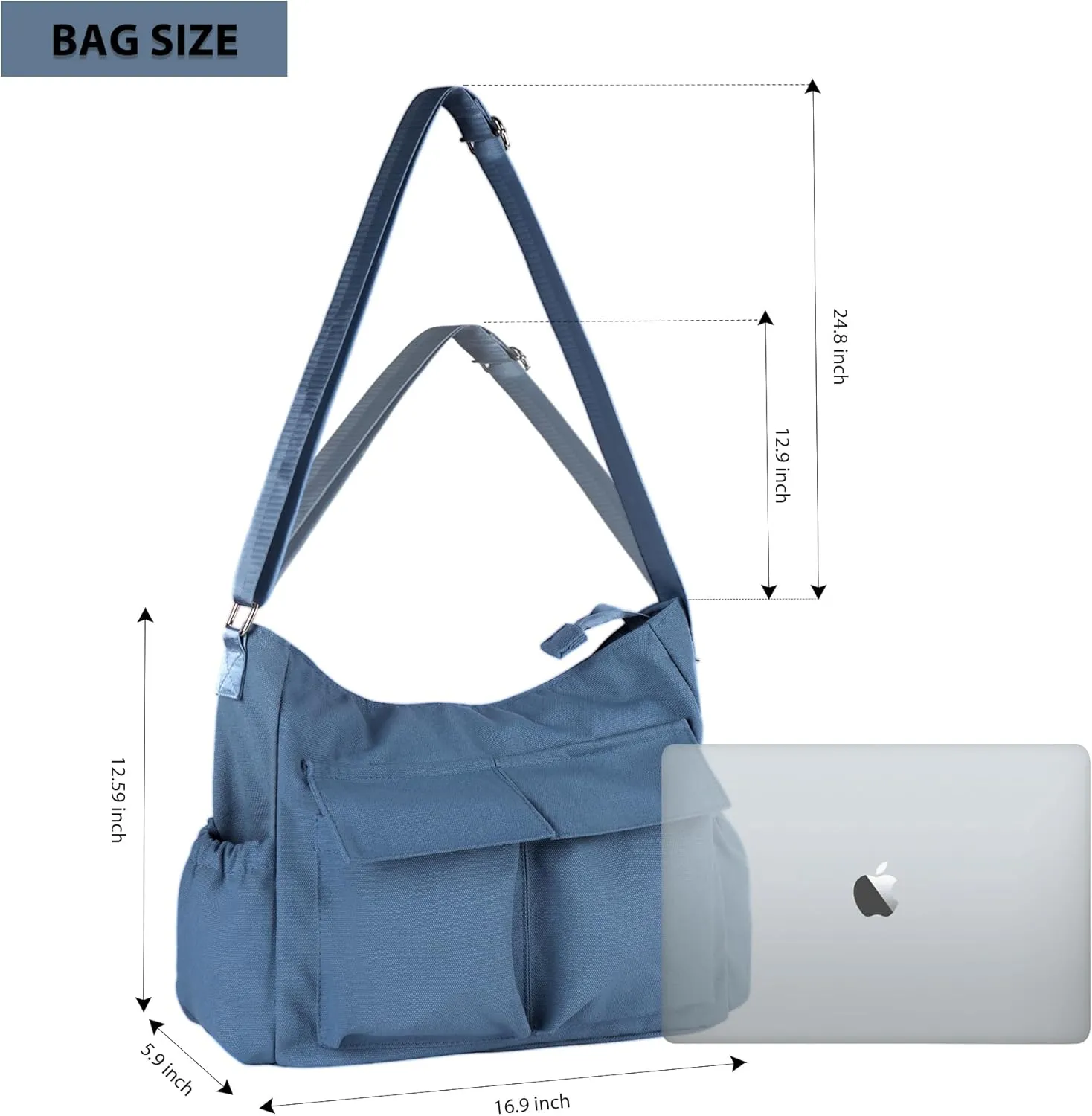 Canvas Messenger Bag Crossbody Shoulder Bag for Men Women Vintage Tote Laptop Bag Large Hobo Bag with Multiple Pockets