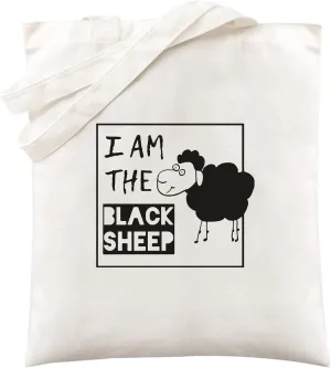 Canvas Shoulder Tote Bag for Men Women - Funny Saying I Am The Black Sheep Graphic Bag Unisex Reusable Grocery Bags