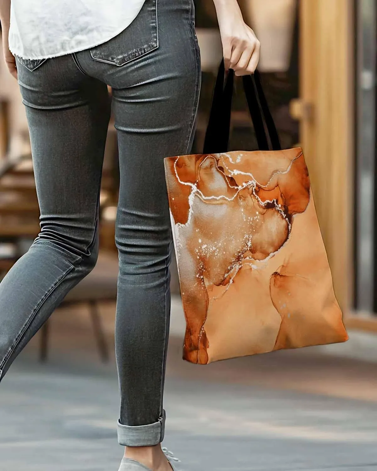Canvas Tote Bag Abstract Fluid Art Ripples Turquoise Reusable Grocery Shopping Bags Shoulder Bag for Gym Work