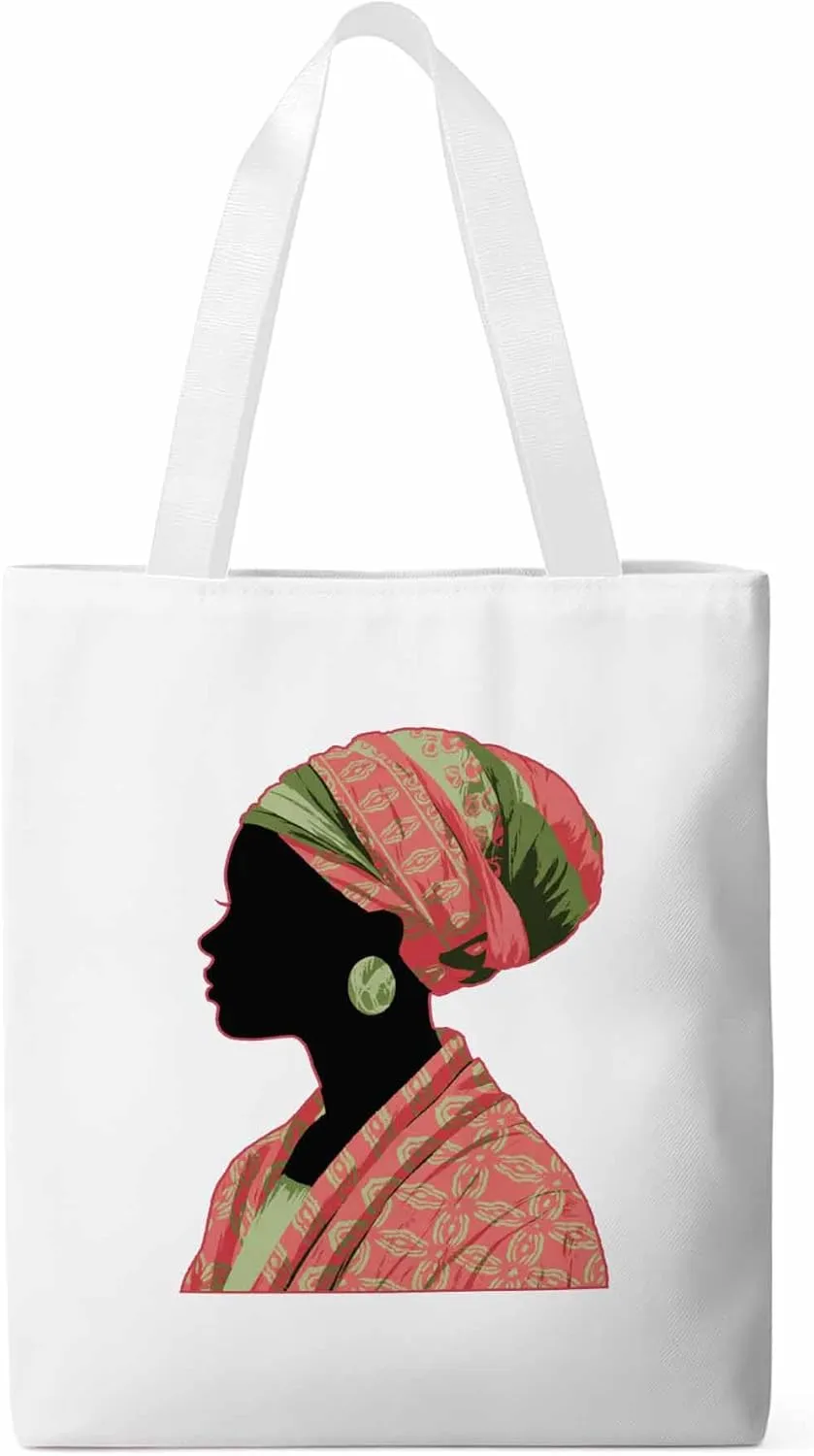 Canvas Tote Bag African Traditional Women Reusable Grocery Shopping Bags with Handle, Ethnic Style Large Canvas