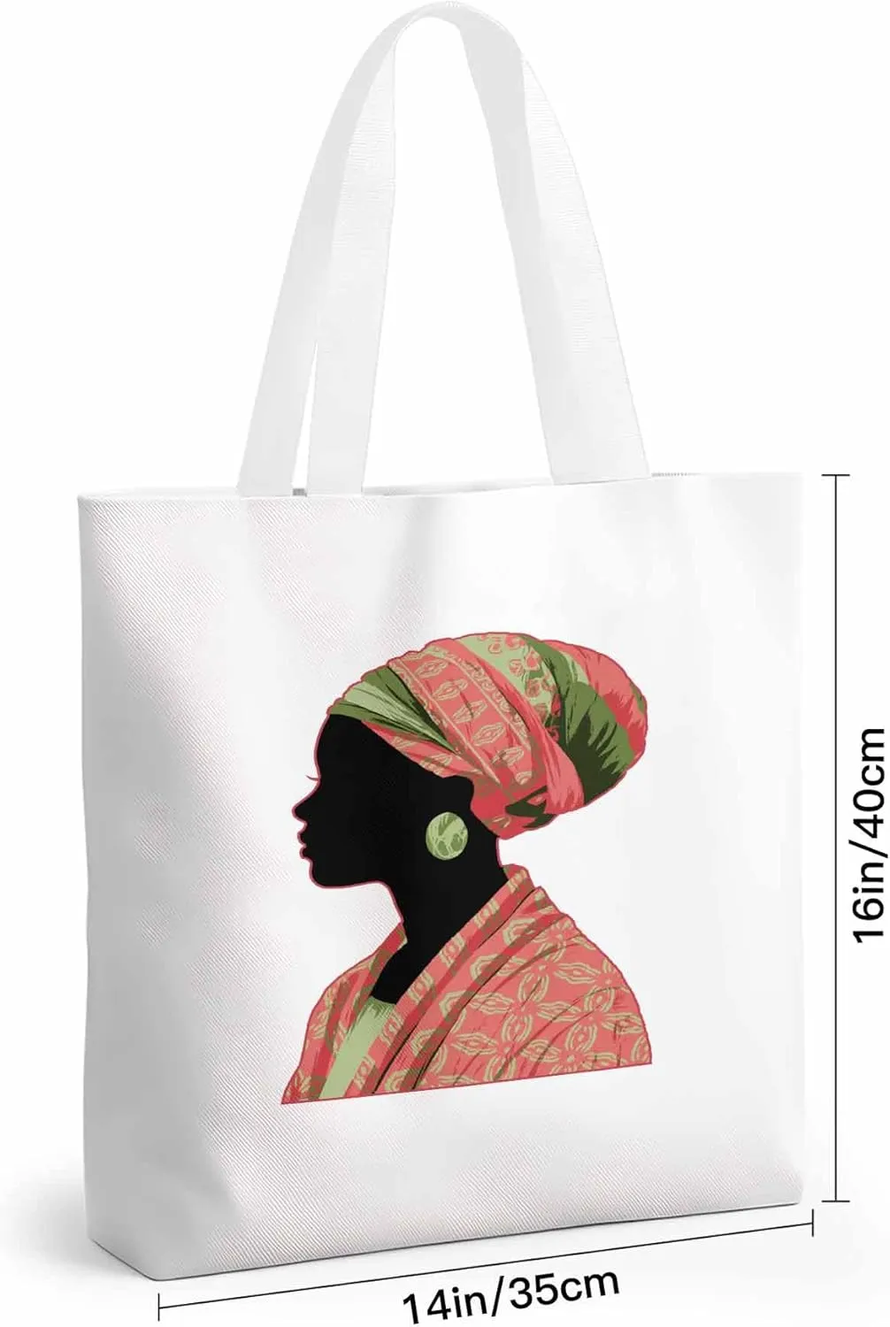 Canvas Tote Bag African Traditional Women Reusable Grocery Shopping Bags with Handle, Ethnic Style Large Canvas