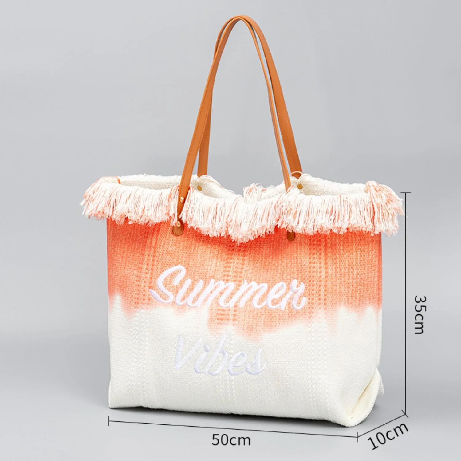 Canvas Tote Bag Embroidered Fringe Large Recycled Gradient Casual Shoulder Summer Beach Bag for Daily Use Travel Gym