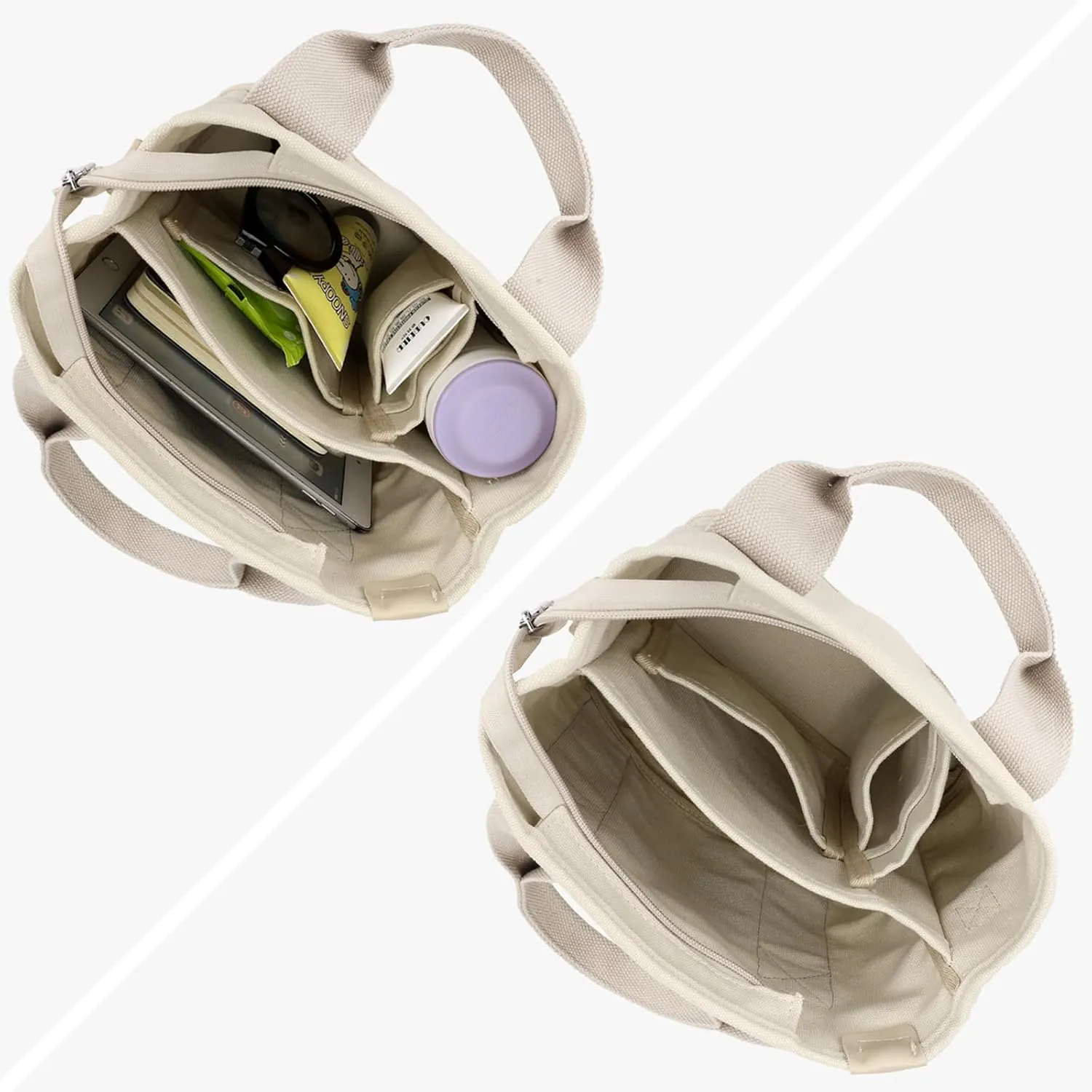 Canvas Tote Bag for Women Small Tote Bag with Zipper Crossbody Bag Shoulder Handbag Work Travel Tote with Compartments