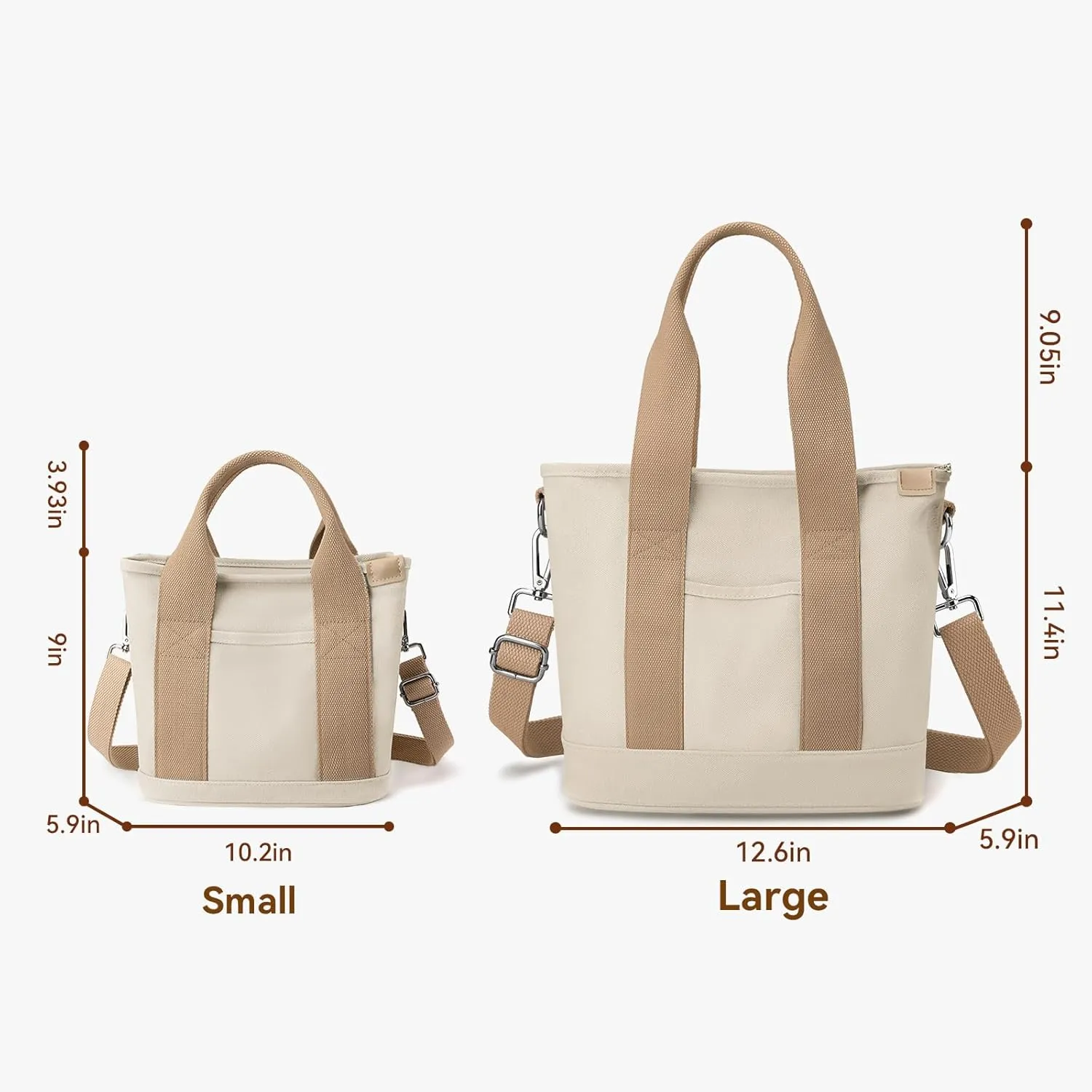Canvas Tote Bag for Women Small Tote Bag with Zipper Crossbody Bag Shoulder Handbag Work Travel Tote with Compartments