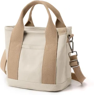Canvas Tote Bag for Women Small Tote Bag with Zipper Crossbody Bag Shoulder Handbag Work Travel Tote with Compartments