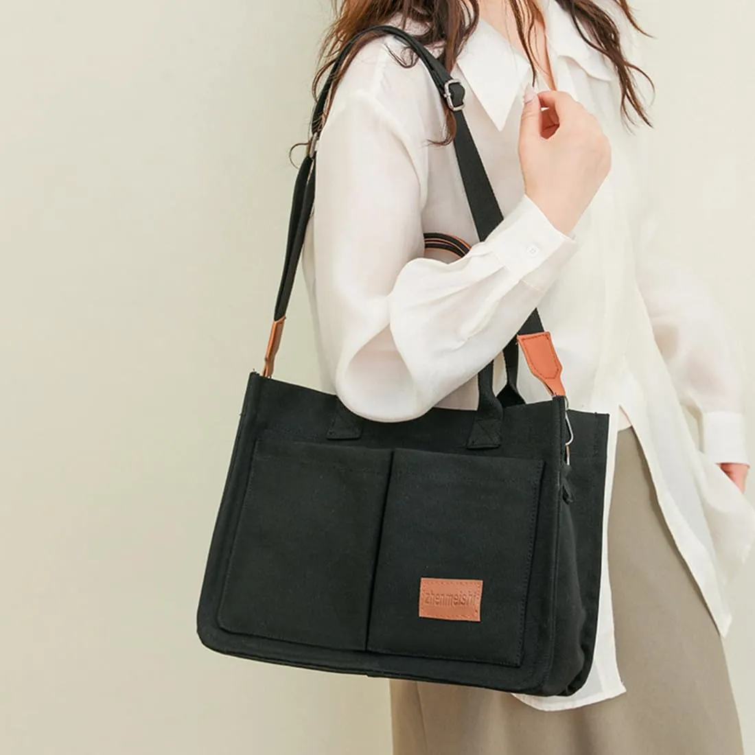 Canvas Tote Bag for Women With Pockets,Crossbody Purses Everything Everyday Hobo Shoulder Bag Handbags for Work Beach Gym