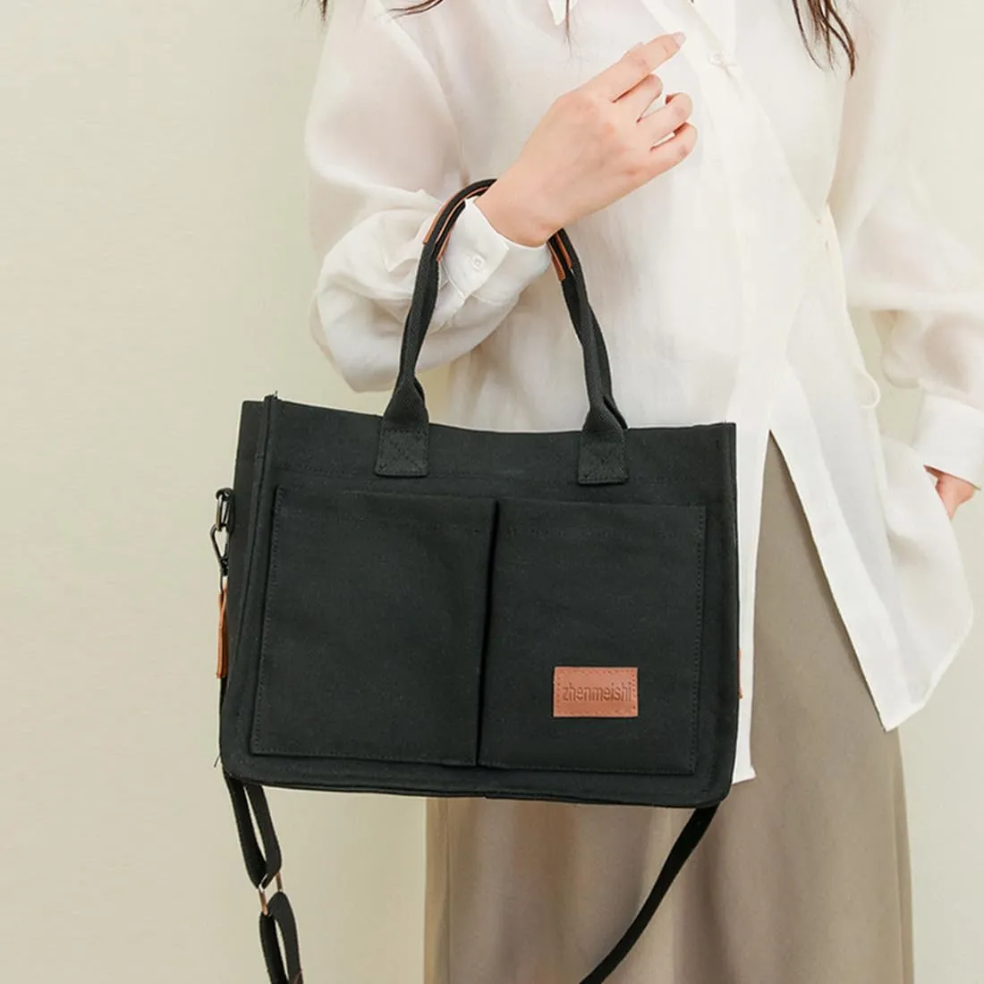 Canvas Tote Bag for Women With Pockets,Crossbody Purses Everything Everyday Hobo Shoulder Bag Handbags for Work Beach Gym