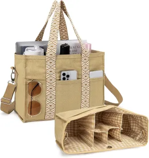 Canvas Tote Bag Set with Purse Bag Organizer Insert, Travel Tote Handbag Shoulder Bag with Zipper Crossbody Purse for Women
