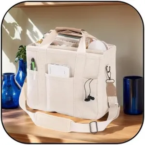 Canvas Tote Bag with Multi Pocket,Everything Tote Bag with Compartments,Canvas Crossbody Bag