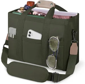 Canvas Tote Bag with Multi Pockets Crossbody Tote Bag for Women Bible Handbag Everything Tote Bags with Compartments