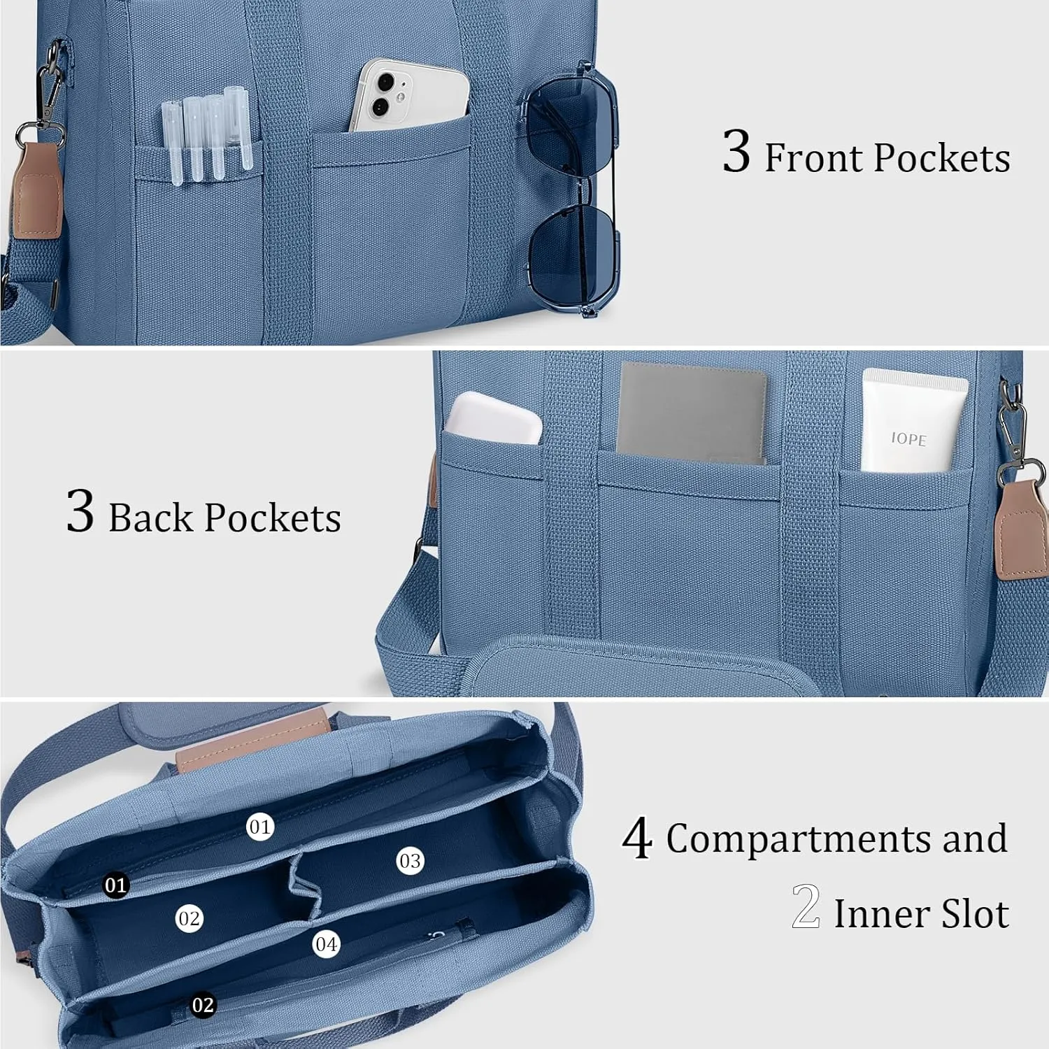 Canvas Tote Bag with Multi Pockets Crossbody Tote Bag for Women Bible Handbag Everything Tote Bags with Compartments