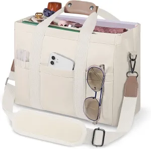 Canvas Tote Bag with Multi Pockets Crossbody Tote Bag for Women Bible Handbag Everything Tote Bags with Compartments
