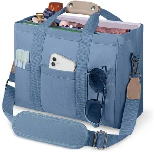 Canvas Tote Bag with Multi Pockets Crossbody Tote Bag for Women Bible Handbag Everything Tote Bags with Compartments
