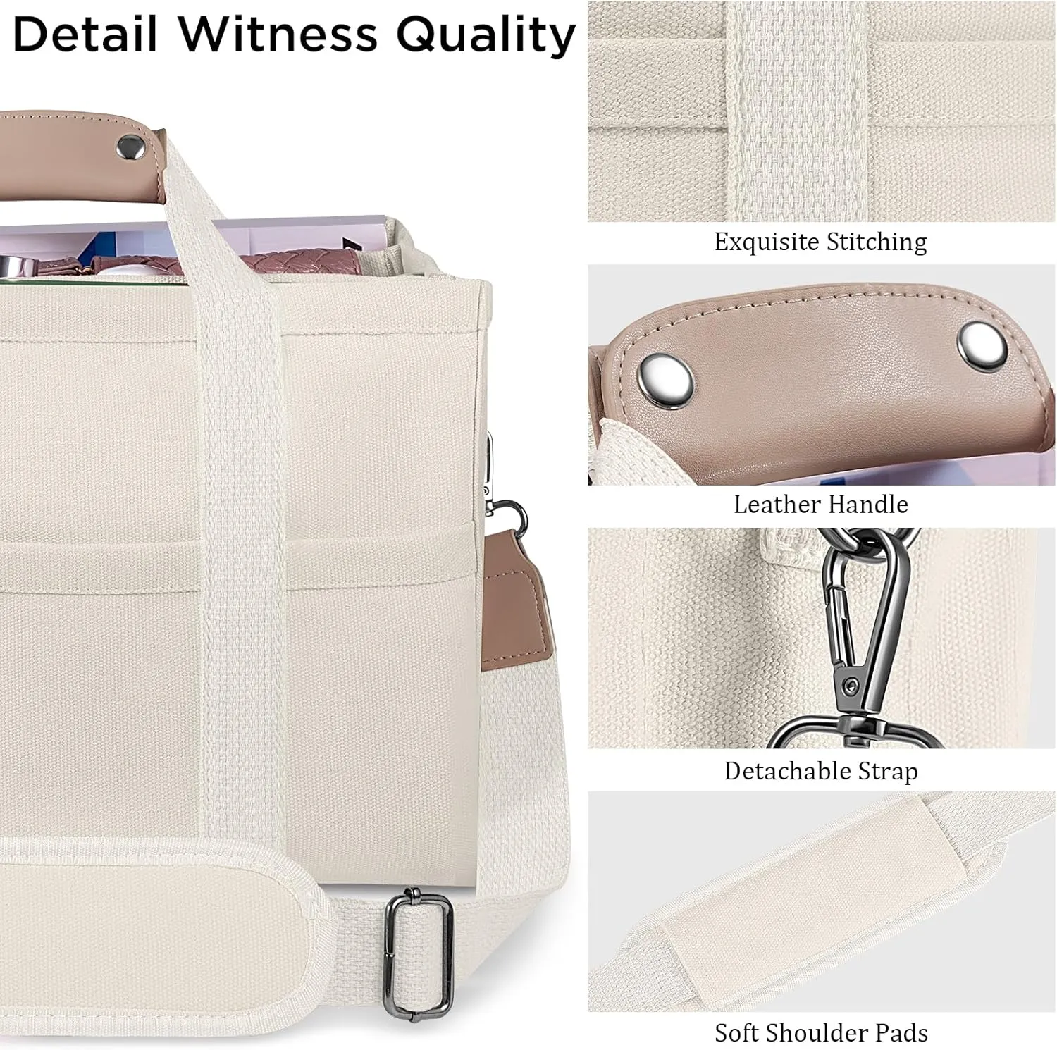 Canvas Tote Bag with Multi Pockets Crossbody Tote Bag for Women Bible Handbag Everything Tote Bags with Compartments
