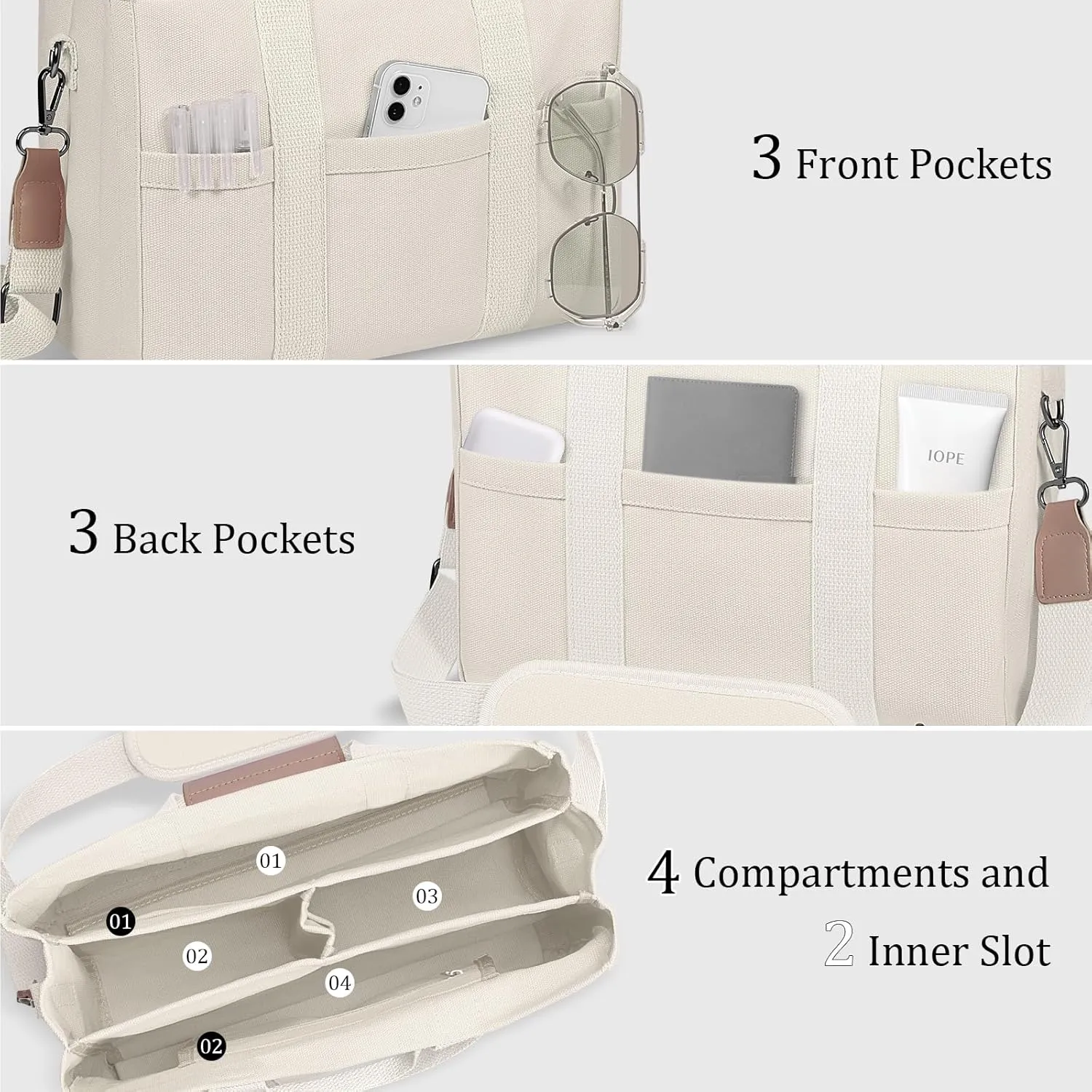 Canvas Tote Bag with Multi Pockets Crossbody Tote Bag for Women Bible Handbag Everything Tote Bags with Compartments